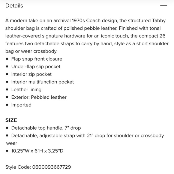 💯 Coach Tabby shoulder bag/crossbody - Picture 13 of 16